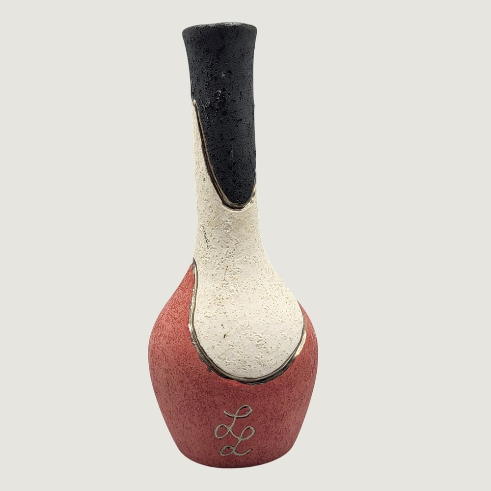 LL Studio Art Pottery Bud Vase Textured Tri-Color Handcrafted Ceramic ShelfDecor